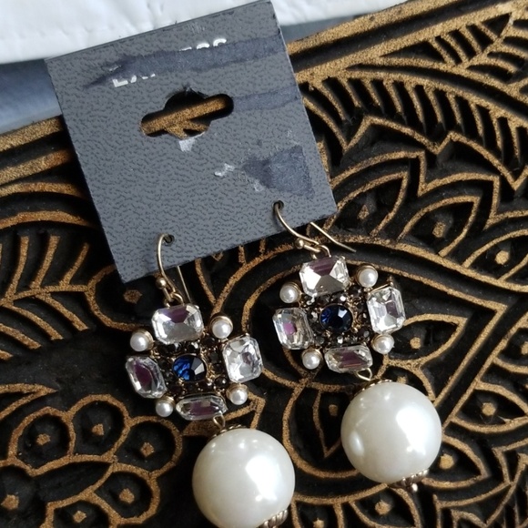 Express earrings with perl, white/blue diamond - Picture 2 of 3